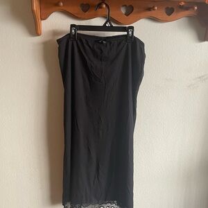 Black Midi Slip Skirt with Lace Trim